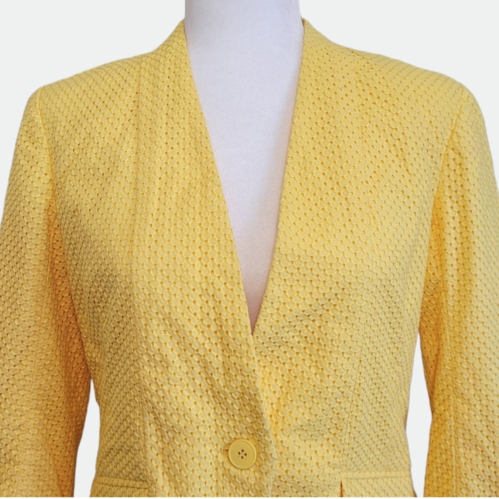 New York & Company Single Button Eyelet Lace Blazer - Yellow